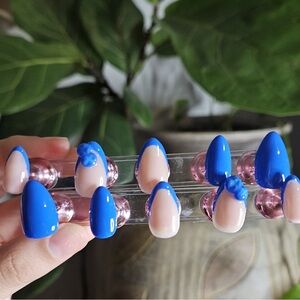 Blue Press-On Nails- Handpainted